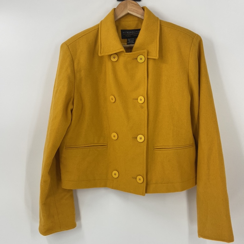 Metropolitan  Wool double breasted blazer jacket 2 pockets career crop elegant